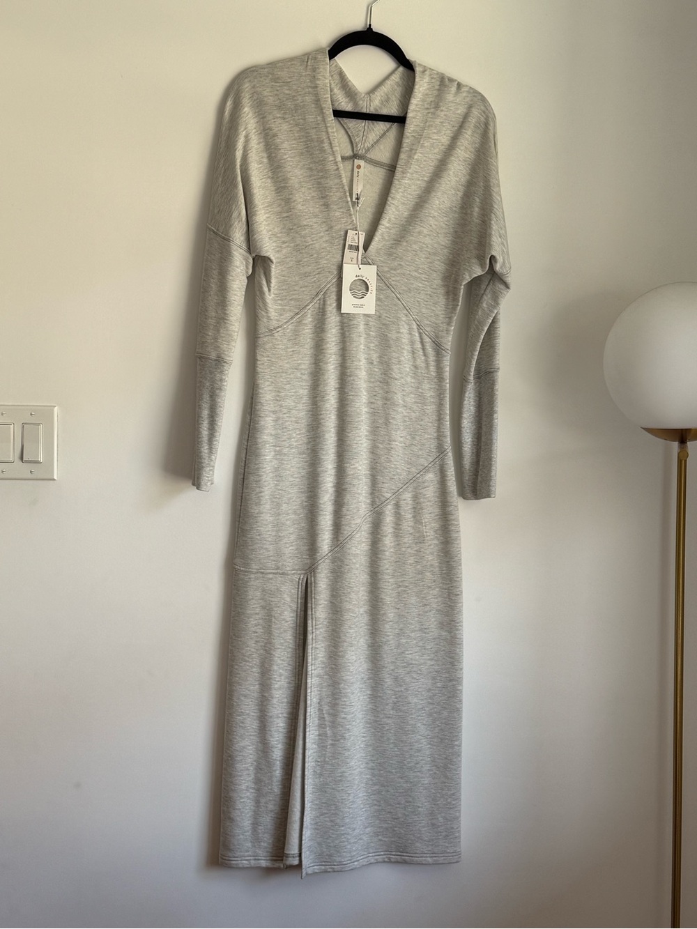 Long Sleeve V-Neck Maxi Dress in Light Gray